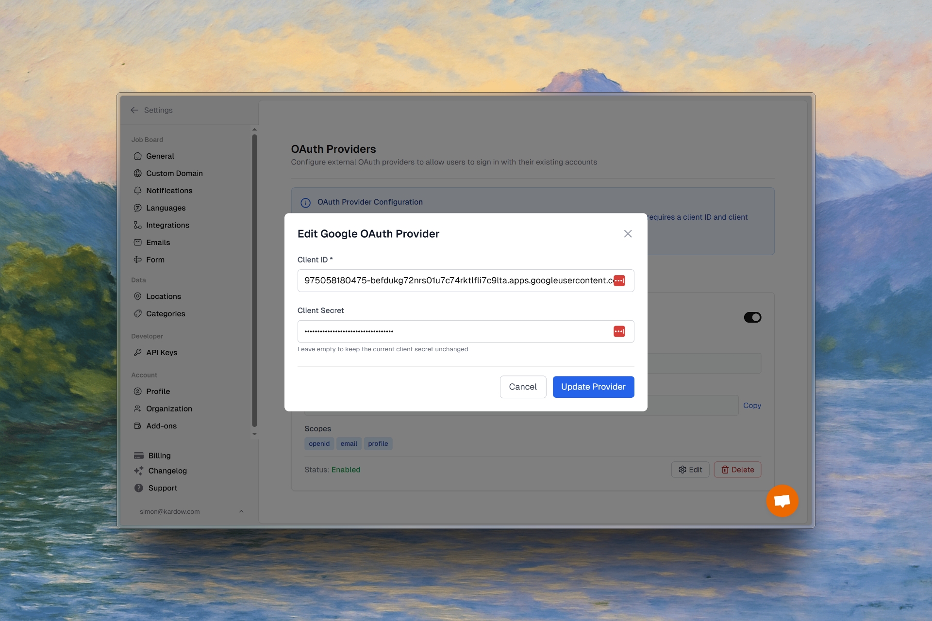Update Redirect URI