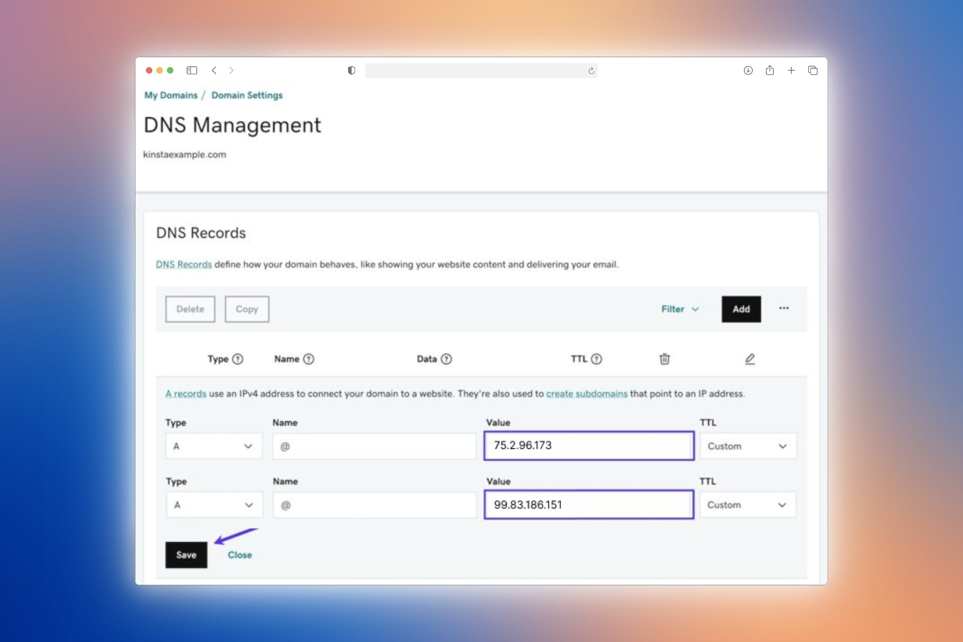 Add records in Godaddy